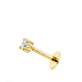 Piercing oreille zirconium carré 4 griffes en or jaune 18 carats