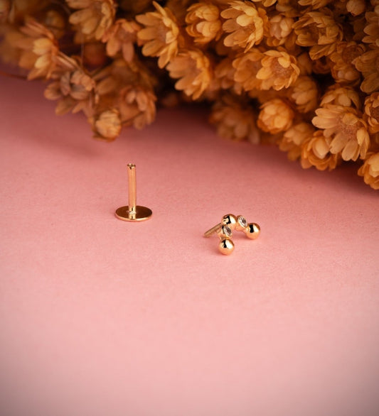 Piercing courbé bille & zirconium , Or 18K - PARADOXE