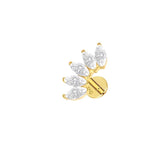 Piercing hélix labret courbe épi 5 zirconium en or jaune 18 carats