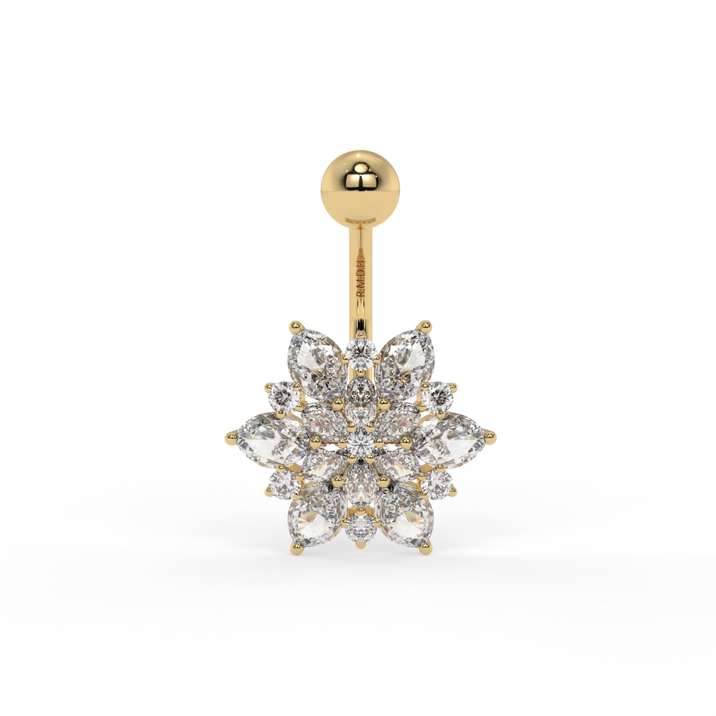 Piercing de nombril fleur et oxyde de zirconium, Or 9K