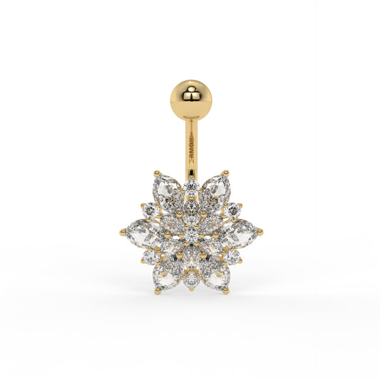 Piercing de nombril fleur et oxyde de zirconium, Or 9K