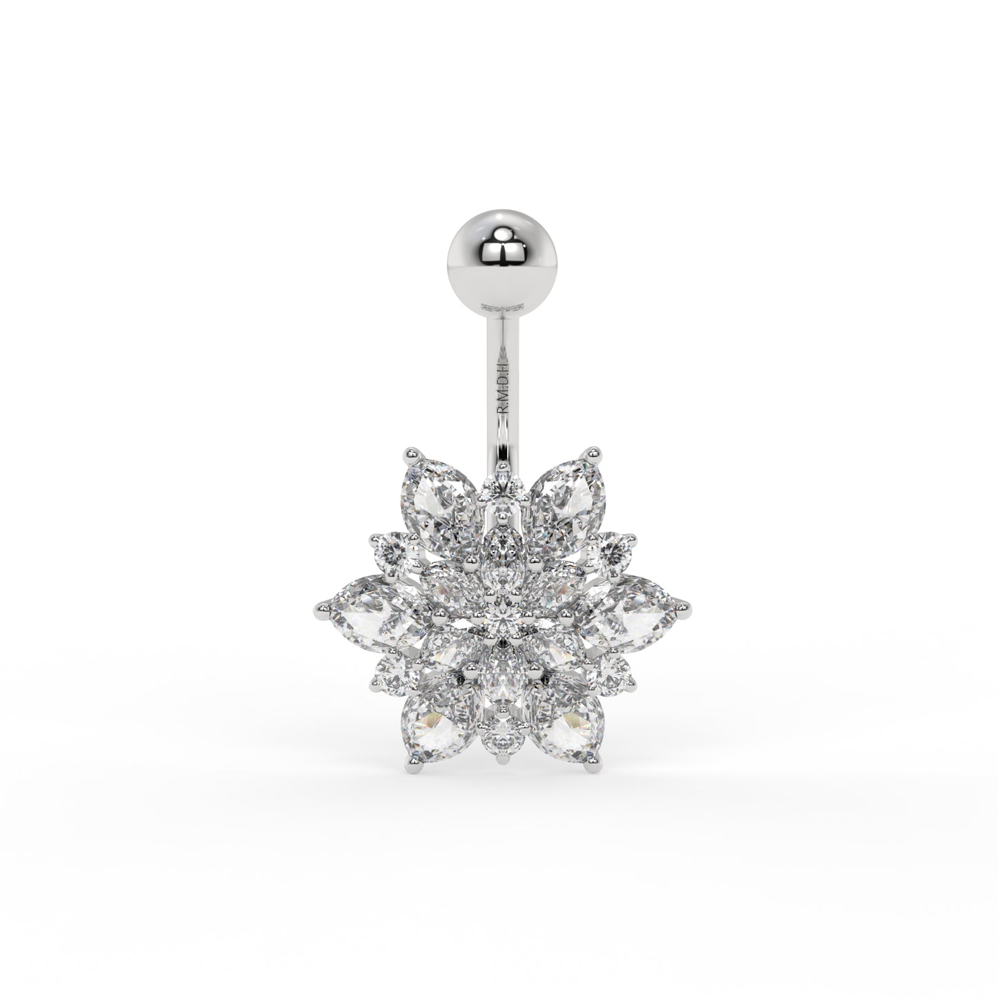 Piercing de nombril fleur et oxyde de zirconium, Or blanc 9K