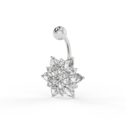 Piercing de nombril fleur et oxyde de zirconium, Or blanc 9K