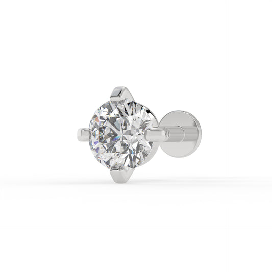 Piercing rond zirconium ,OR BLANC 9K.