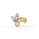 Piercing oreille épi 3 marquises zirconium en or jaune 18 carats