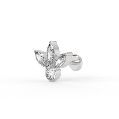 Piercing 3 épi marquise , OR BLANC 18K.