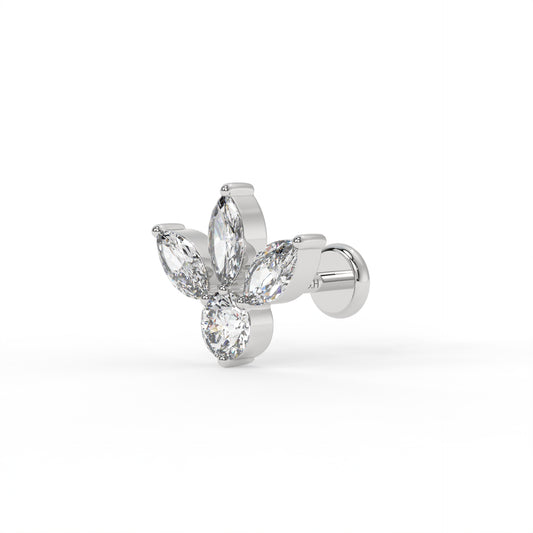 Piercing 3 épi marquise , OR BLANC 18K.