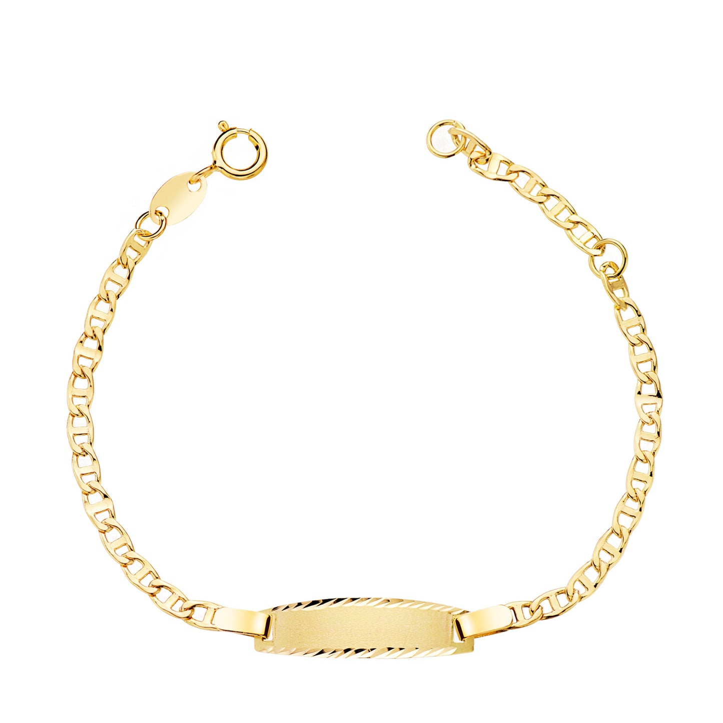 Bracelet Identité bébé maille marine , plaque rectangle, Or 18k