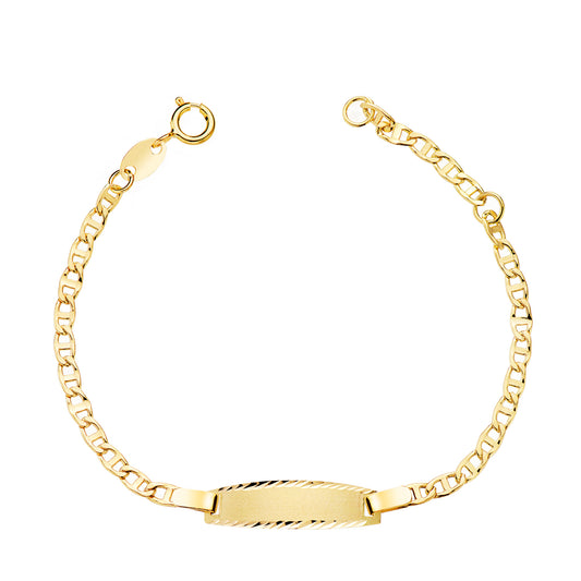 Bracelet Identité bébé maille marine , plaque rectangle, Or 18k
