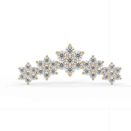 Piercing courbé fleur ,OR JAUNE 9K.