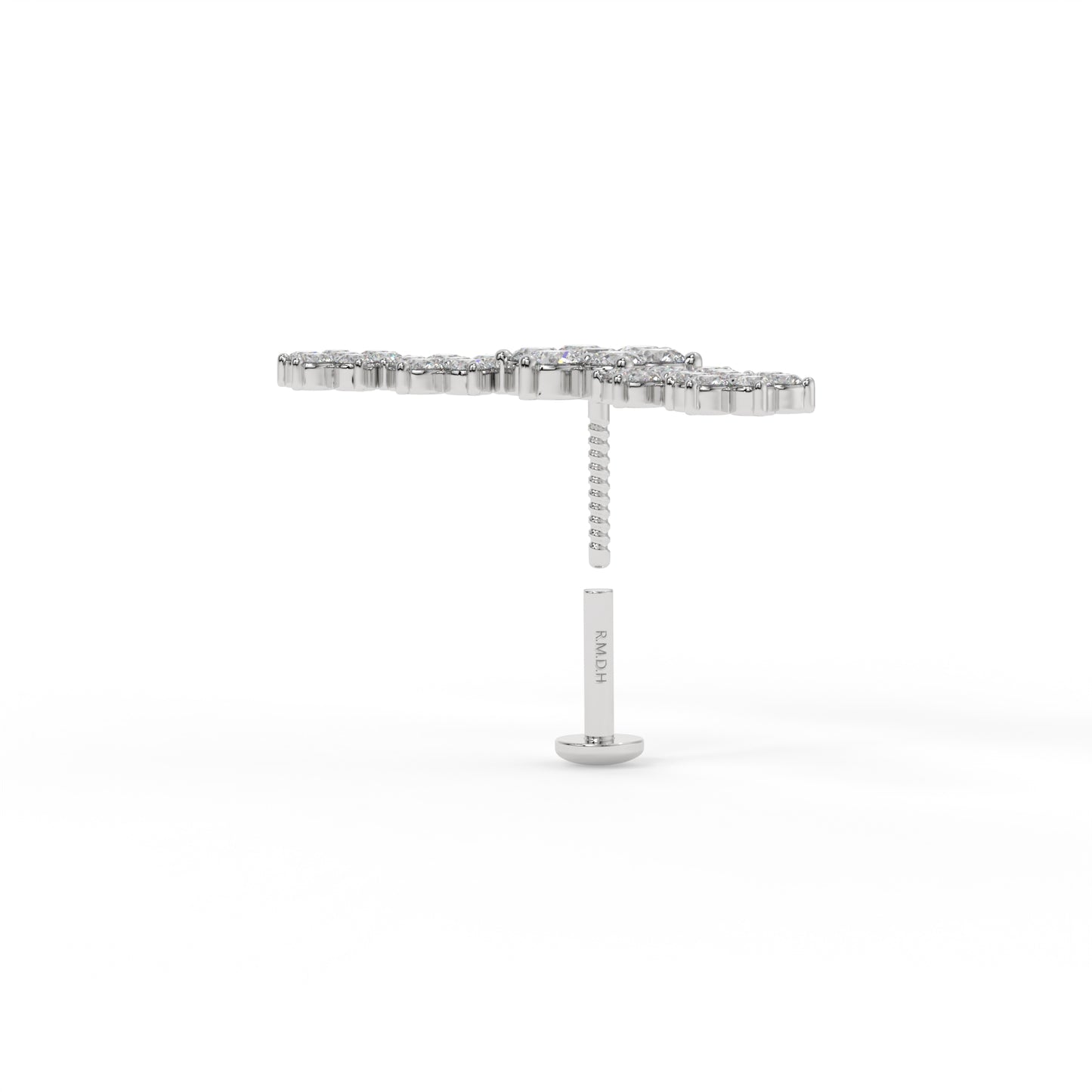 Piercing courbé fleur ,OR BLANC 9K.