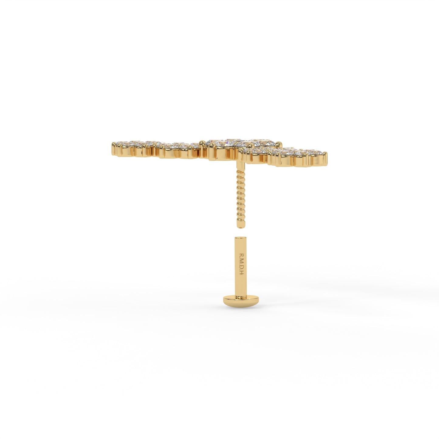 Piercing courbé fleur ,OR JAUNE 9K.