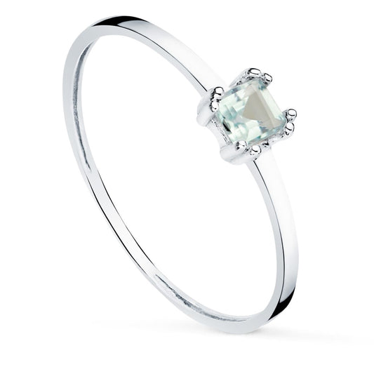 Bague solitaire aigue-marine naturel , Or blanc 18k