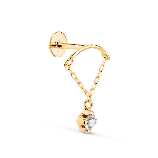 Piercing courbé chaine pendante serti d'un zirconium  , OR 18K.