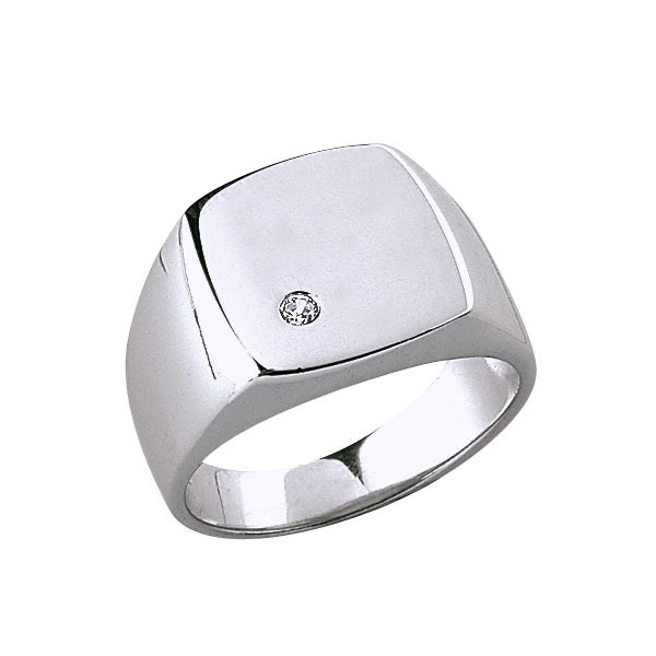 Chevalière serti d'un oxyde de zirconium , Argent 925 Rhodié