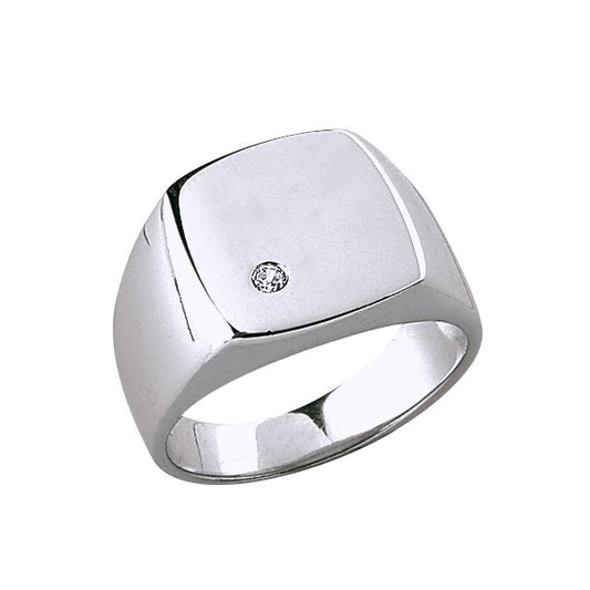 Chevalière serti d'un oxyde de zirconium , Argent 925 Rhodié