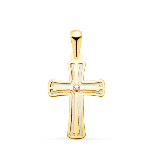 Pendentif croix nacre avec zirconium , Or 18k