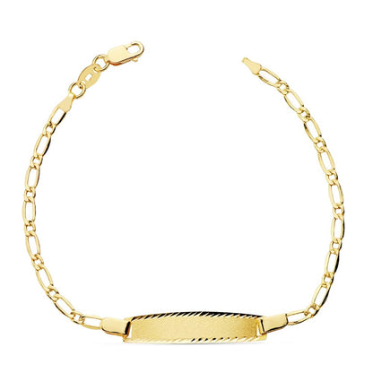Bracelet Identité bébé maille figaro , plaque rectangle, Or 18k