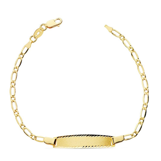 Bracelet Identité bébé maille figaro , plaque rectangle, Or 18k