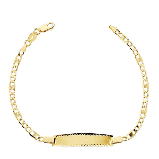 Bracelet Identité bébé maille figaro , plaque rectangle, Or 18k