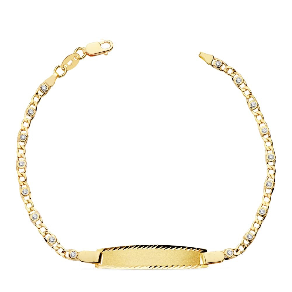 Bracelet Identité bébé maille gourmette, plaque rectangle, Or 18k