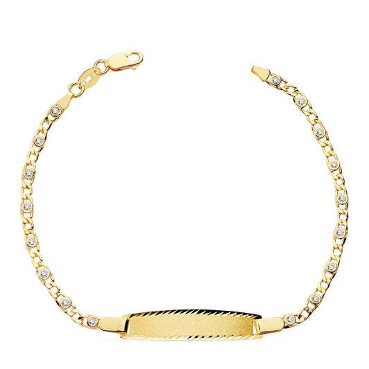 Bracelet Identité bébé maille gourmette, plaque rectangle, Or 18k