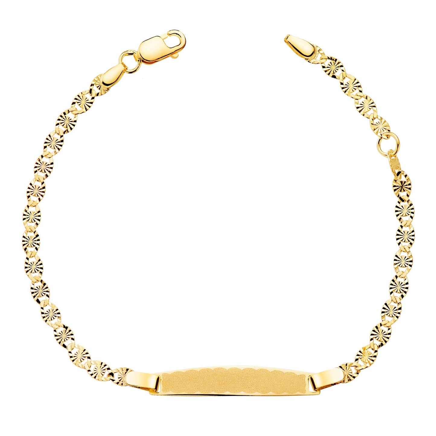 Bracelet Identité bébé maille diamantée, plaque rectangle, Or 18k