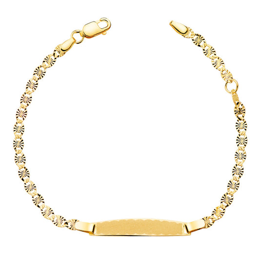 Bracelet Identité bébé maille diamantée, plaque rectangle, Or 18k
