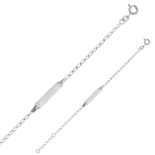 Bracelet Identité bébé maille cheval, plaque rectangle, Or blanc 18k