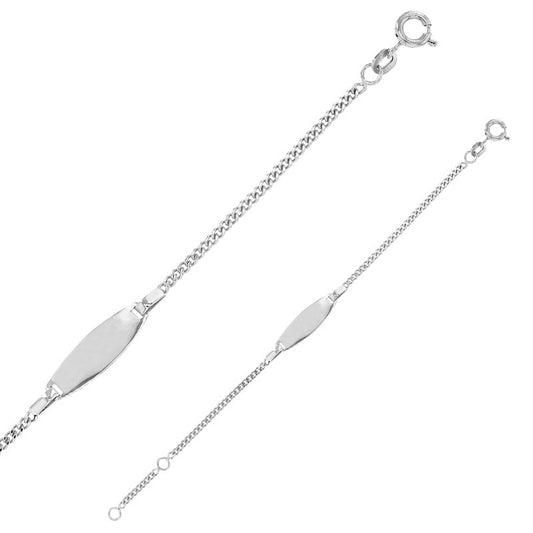 Bracelet Identité bébé maille gourmette, plaque ovale , Or blanc 9k