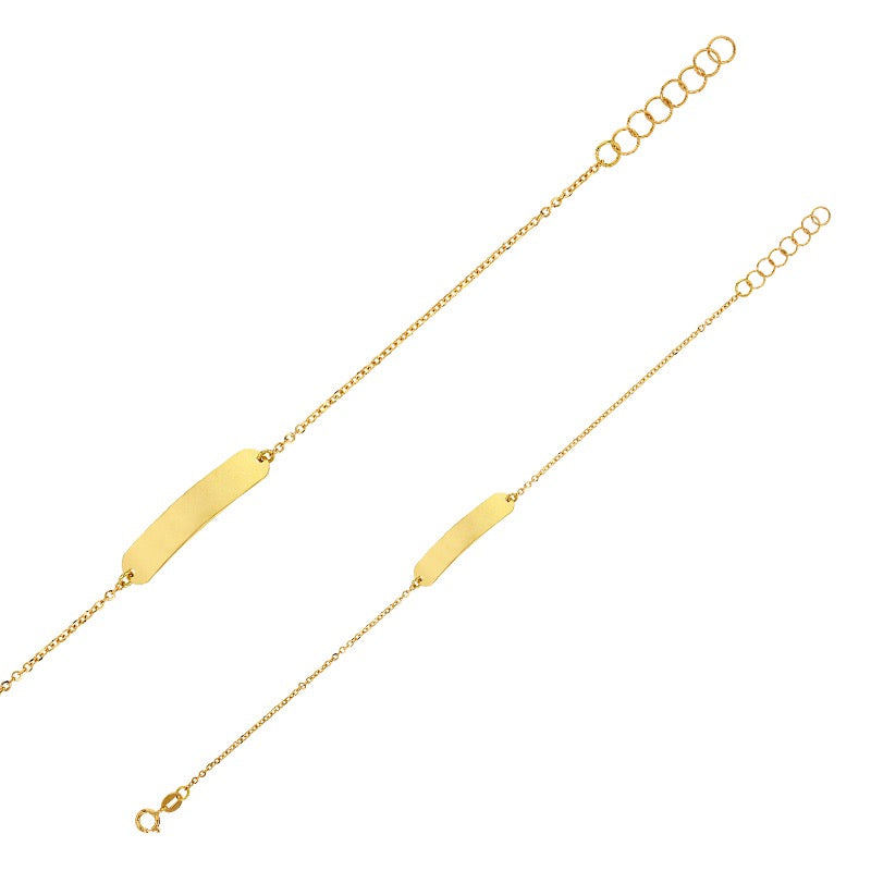 Bracelet Identité bébé maille forçat, plaque rectangle , Or 9k