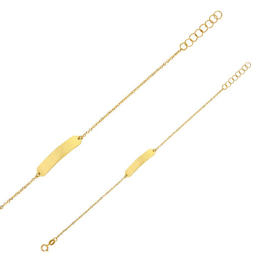 Bracelet Identité bébé maille forçat, plaque rectangle , Or 9k