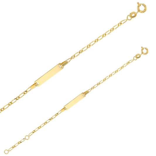 Bracelet Identité bébé maille figaro, plaque rectangle , Or 9k