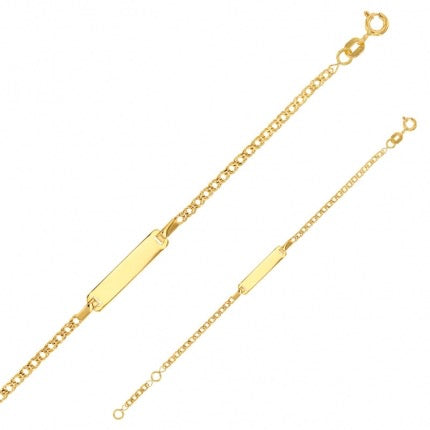Bracelet Identité bébé maille fantaisie, plaque rectangle, Or 18k