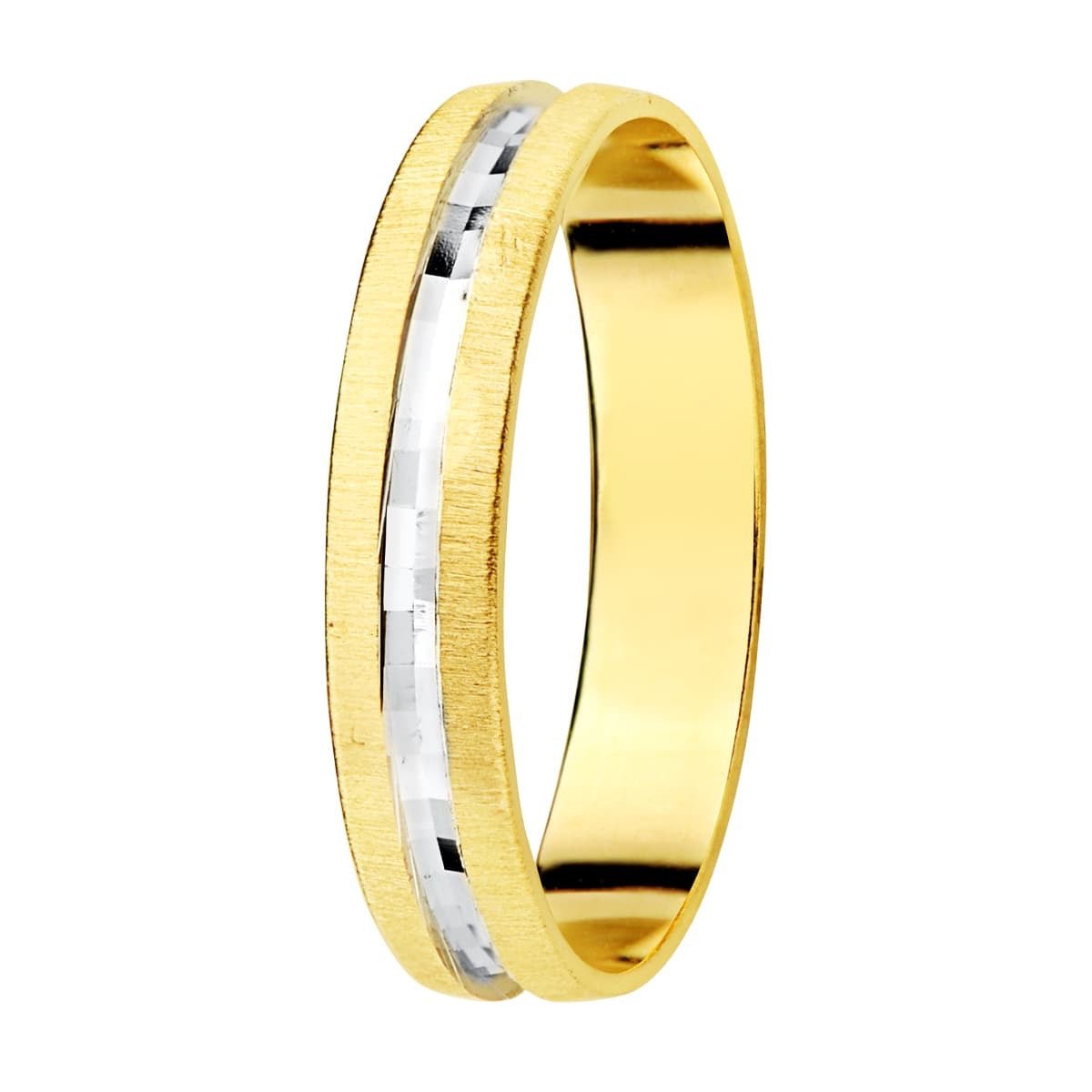 Alliance bords sculptés et matés , Or bicolore 18K - PARADOXE