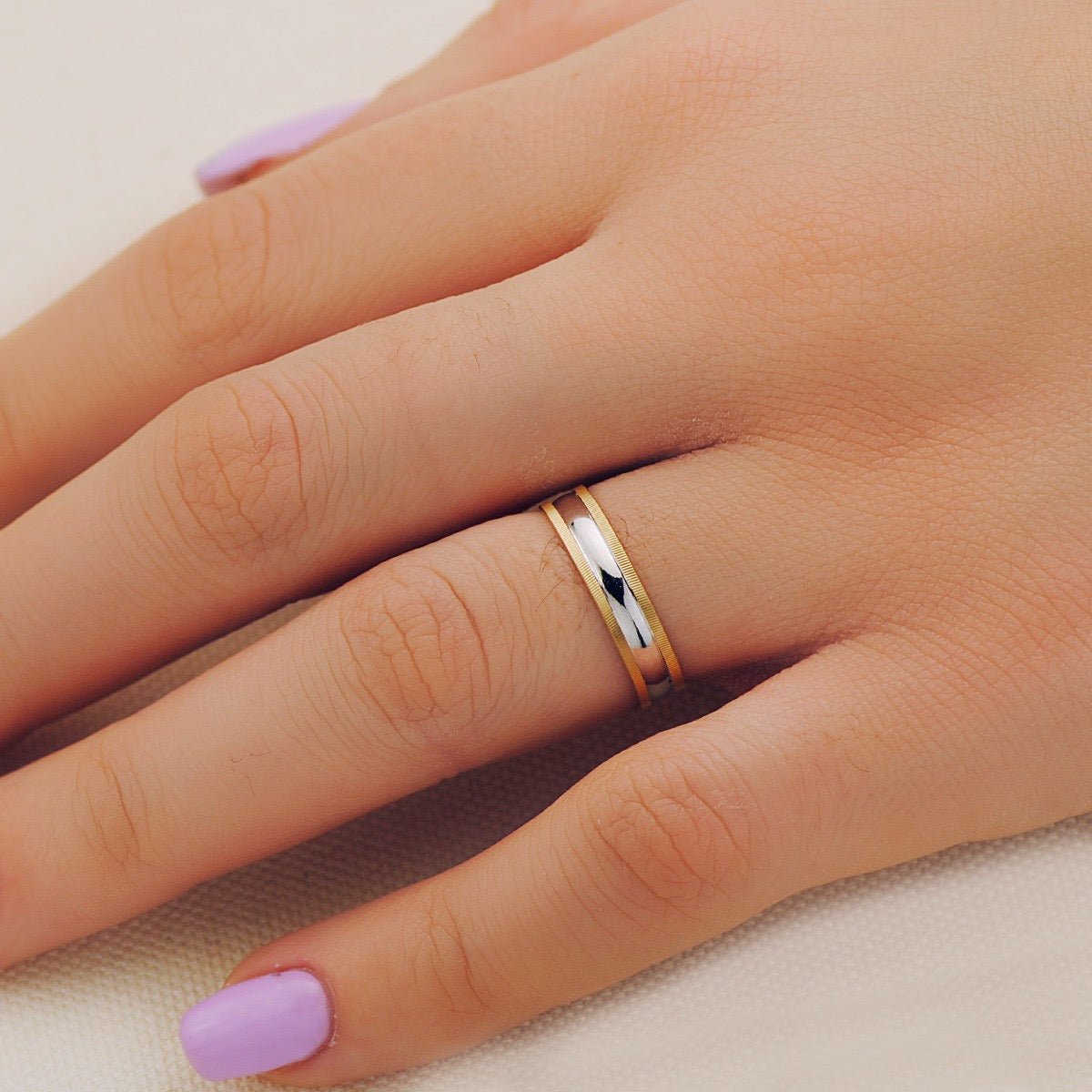 Alliance brillant & bordures rayés , Or bicolore 18K - PARADOXE