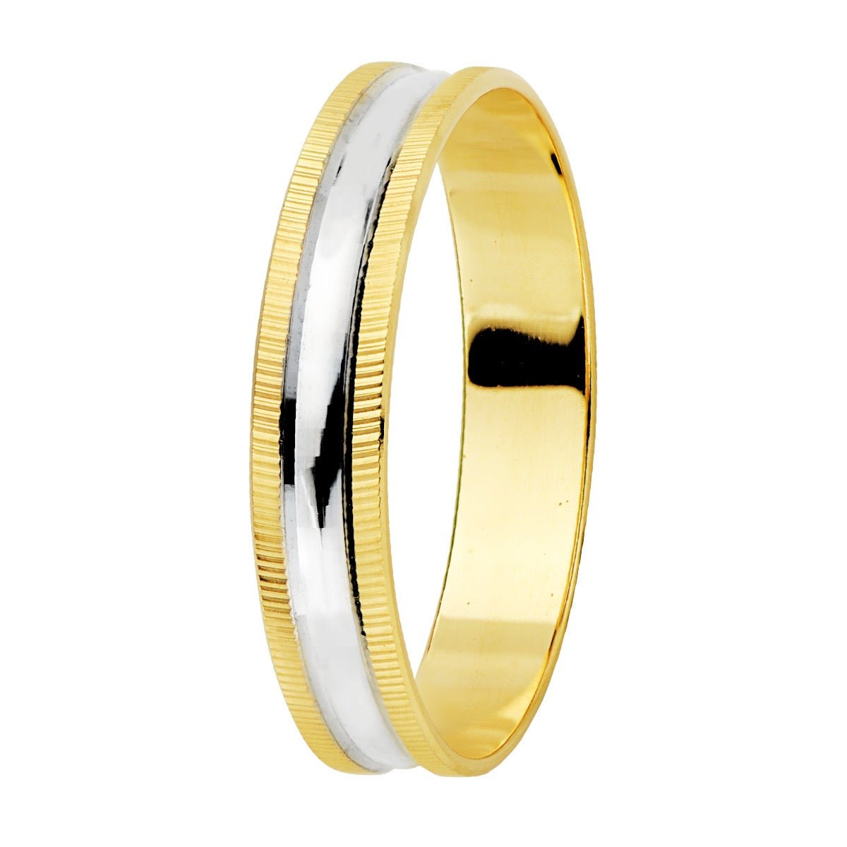 Alliance brillant & bordures rayés , Or bicolore 18K - PARADOXE