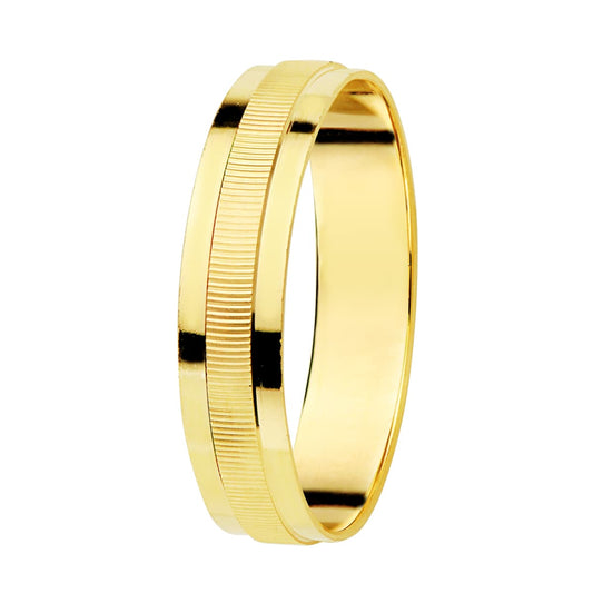 Alliance centrale rayée & bordures brillantes , Or 18k - PARADOXE