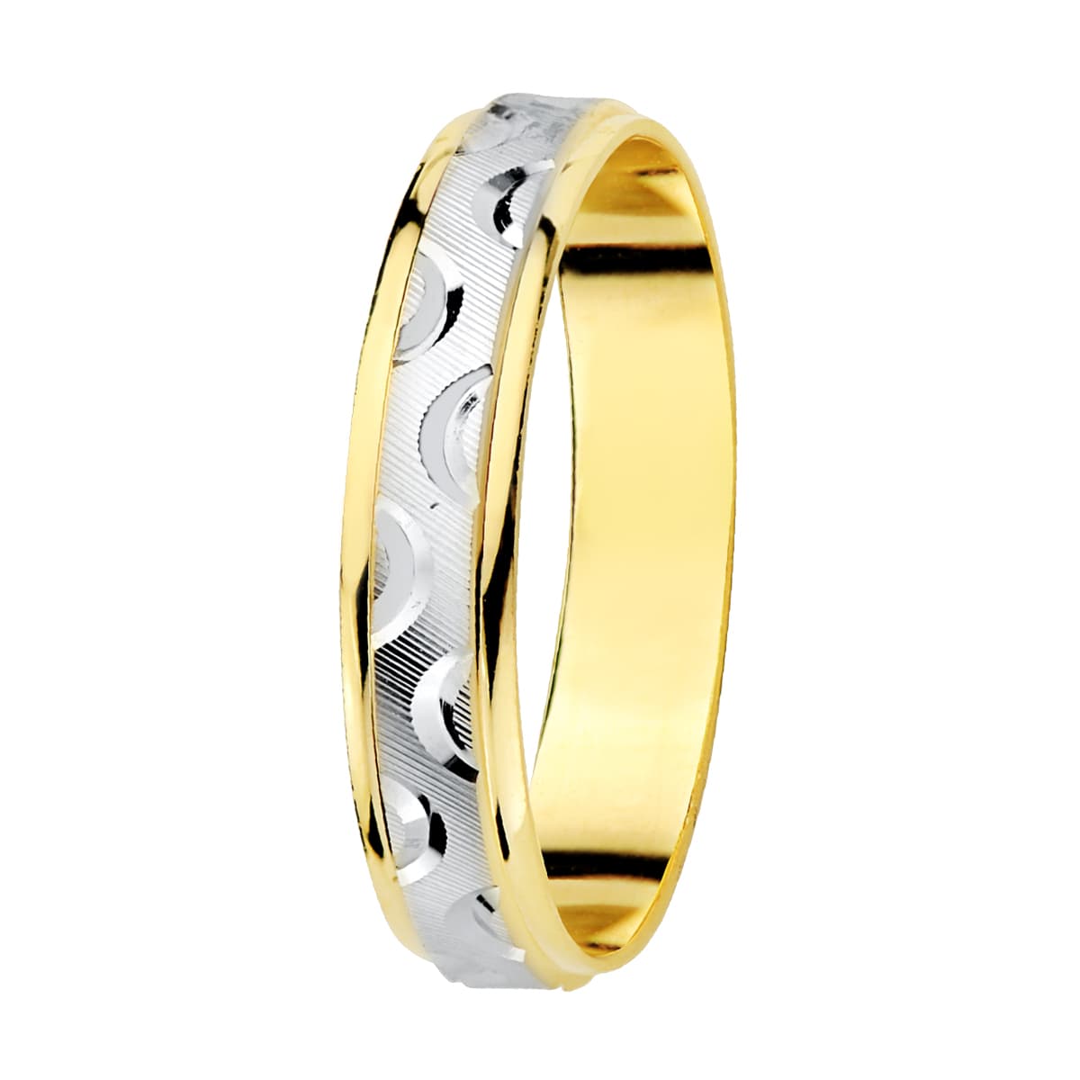 Alliance sculpté & bordures brillant , Or bicolore 18K - PARADOXE
