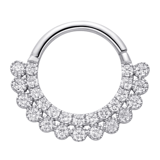 Anneau clicker 2 rangé zirconium , Or Blanc 18K - PARADOXE