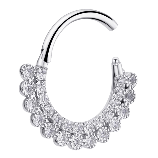 Anneau clicker 2 rangé zirconium , Or Blanc 18K - PARADOXE