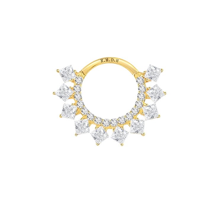 Anneau cliquer double rangée épi zircon , OR 18K - PARADOXE