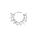 Piercing daith anneau clicker double rangée épi zirconium en or blanc 18 carats