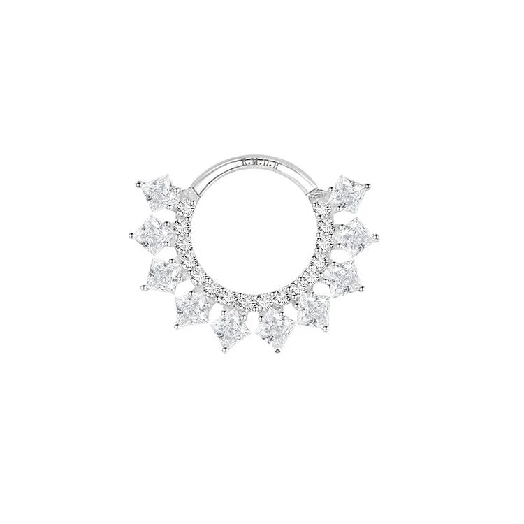 Anneau cliquer double rangée épi zirconium , Or blanc 18K - PARADOXE