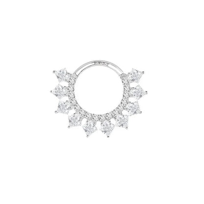 Anneau cliquer double rangée épi zirconium , Or blanc 18K - PARADOXE