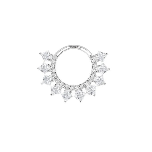Anneau cliquer double rangée épi zirconium , Or blanc 18K - PARADOXE