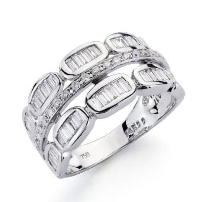 Bague 3 rangées diamants , Or Blanc 18K - PARADOXE