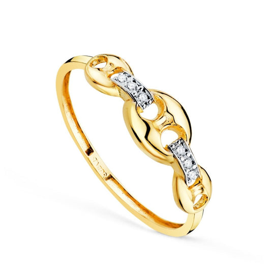 Bague grain de café zirconium , Or bicolore 18k - PARADOXE