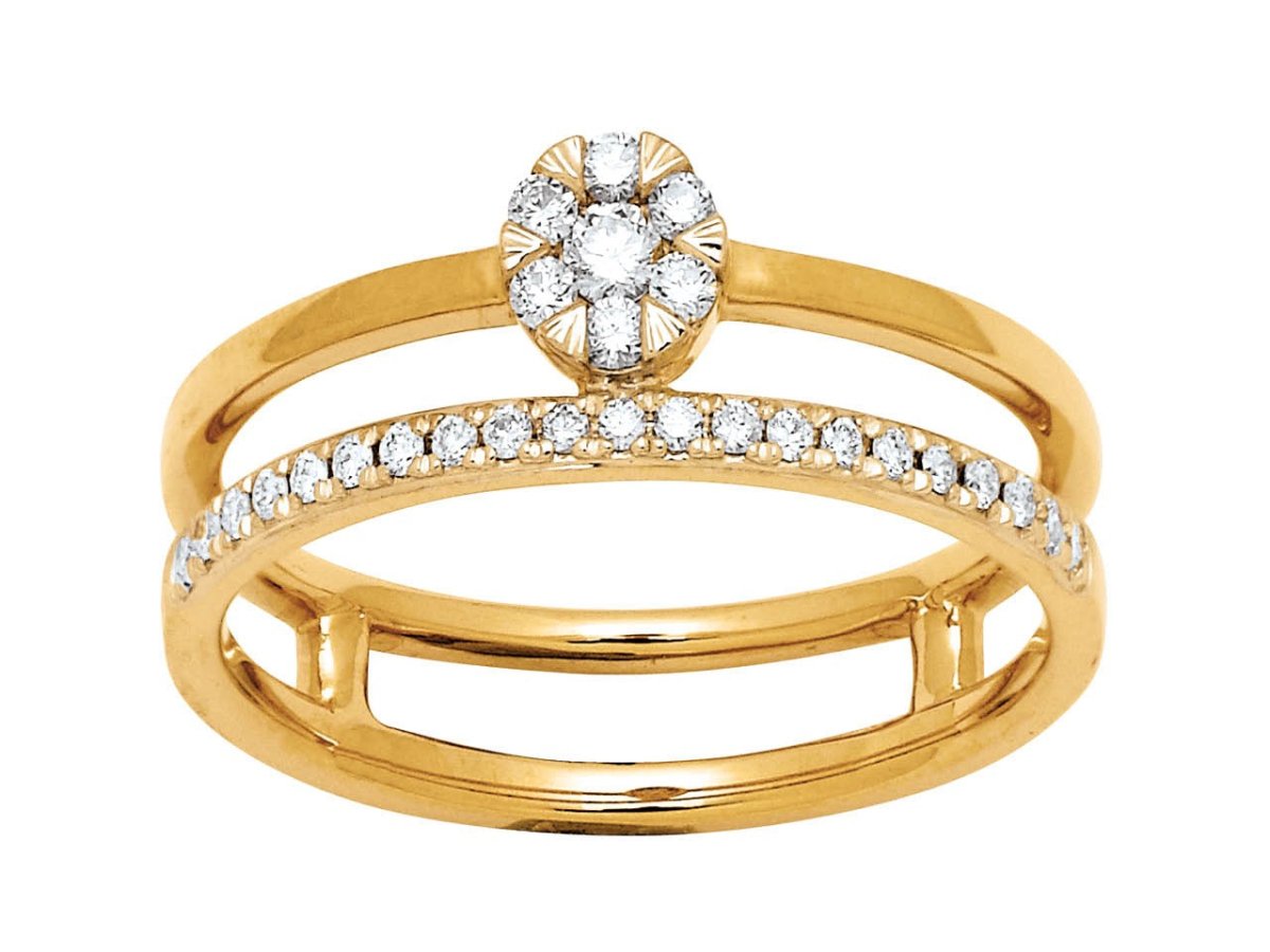 Bague solitaire et alliance, diamants 0,20ct HSI, Or 18k - PARADOXE