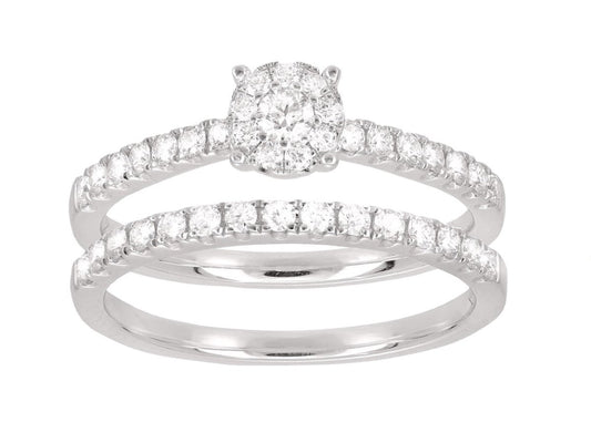 Bague solitaire et alliance, diamants 0,57ct HSI, Or Blanc 18k - PARADOXE